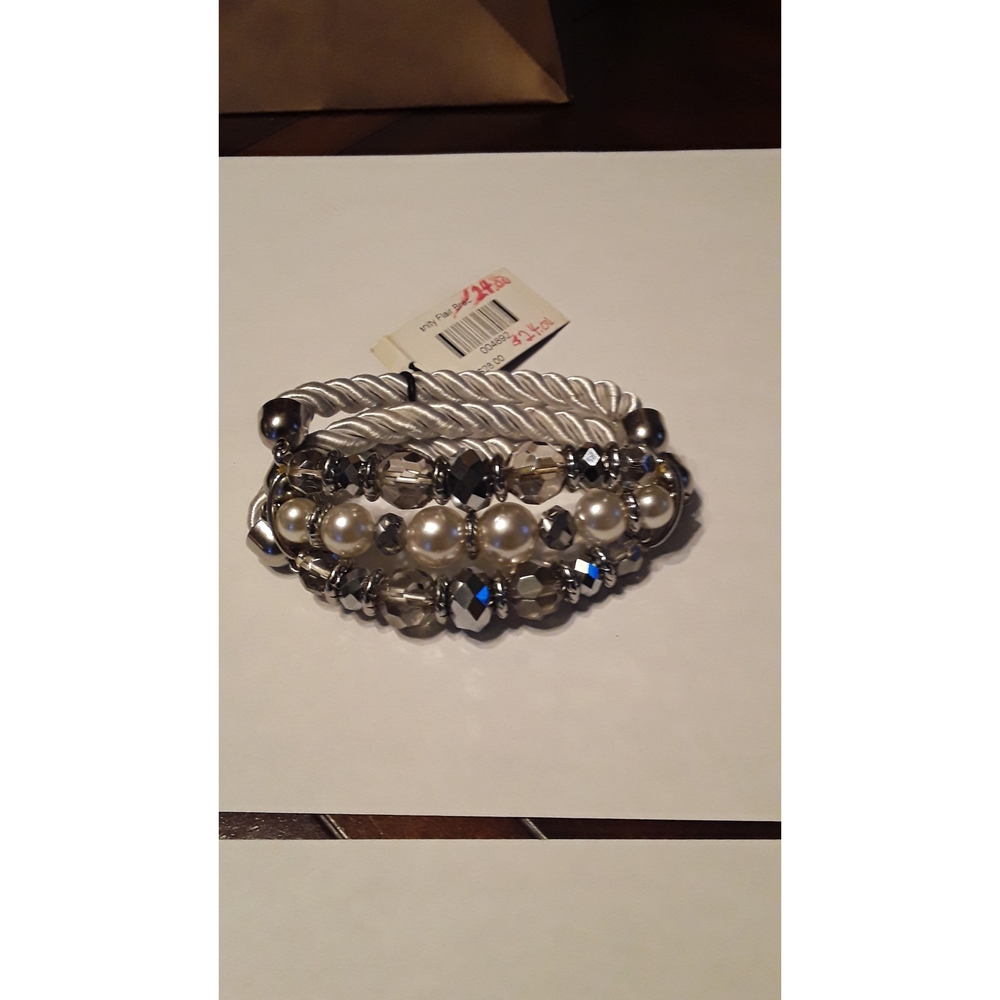 Traci Lynn Silver and Pearl Beaded Bracelet Set